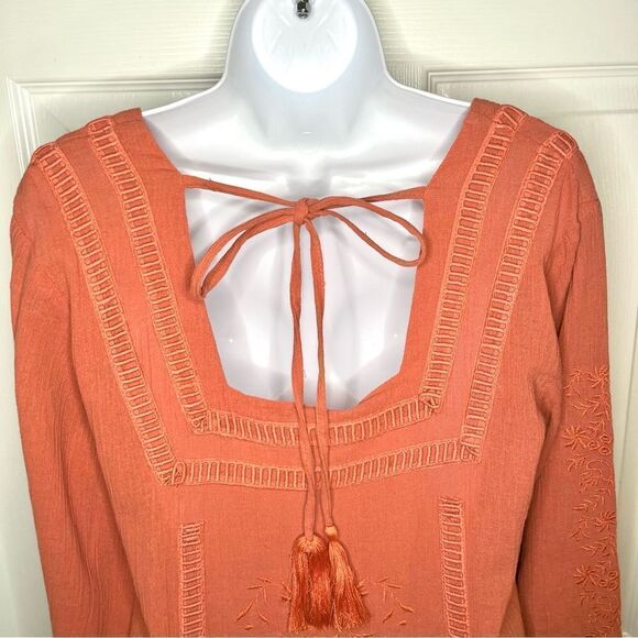 Modcloth Frock & Frill Elegant Wanderer Cotton Midi Dress Embroidered Coral 8 - Picture 10 of 13